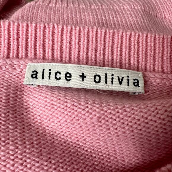 Alice + Olivia Gleeson Fuzzy Cloud Print Wool Pullover Sweater Rare Pink Est M - Picture 4 of 8
